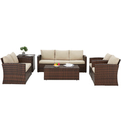 AECOJOY 7 PCS Outdoor Patio Furniture Sets with 2 Storage Boxes, Beige